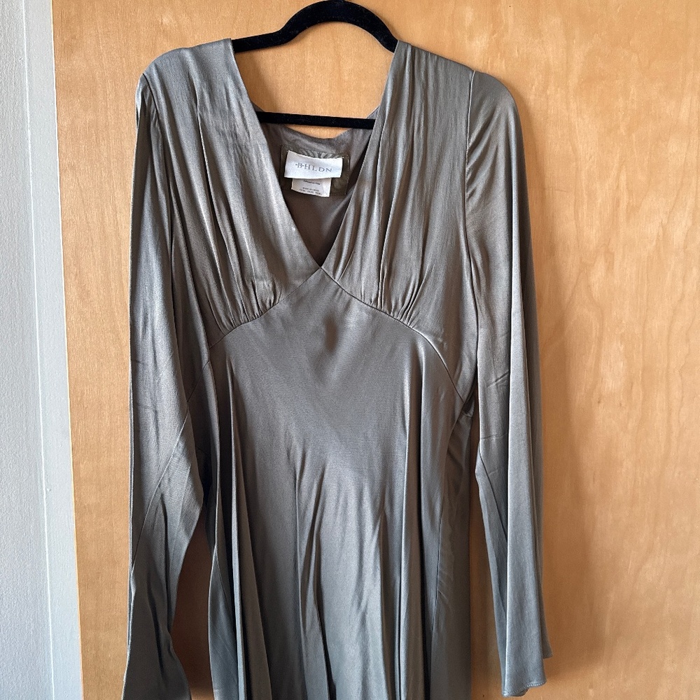 BHLDN Olive Green Midi Dress with V-Neck and Side Slit - Picture 5 of 7